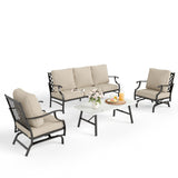 MIXPATIO 4-Piece Wrought Iron Patio Conversation Set, Rocking Chairs, Beige