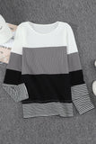 Daspkuwy Women's Sweaters Crew Neck Cute Warm Winter Tops for Women Long Sleeve Exercise Running Shirts Colour Block Striped Teens Jumper Gray XXL