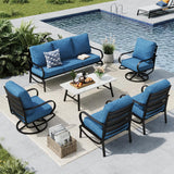 MFSTUDIO 6 Piece Metal Patio Furniture Set with Peacock Blue Cushion