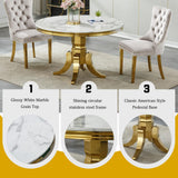 Maotifeys White Marble Dining Table for 4-6, Luxury 45" Round Faux Marble Kitchen Table for 4 Modern Circle Dining Room Tables with Classic American Style Gold Stainless Steel Base
