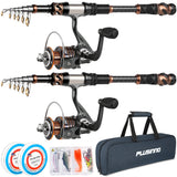 PLUSINNO Fishing Rod and Reel Combos -24 Ton Carbon Fiber Telescopic Fishing Pole - Spinning Reel 12 +1 Shielded Bearings Stainless Steel BB-Free Carrier Bag Case, Travel Saltwater Freshwater Fishing PLUSINNO