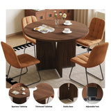 HIPIHOM Modern Round Dining Table Set for 4, 39.4" Walnut Kitchen Table with 4 PU Leather Chairs, 5-Piece Mid-Century Dining Room Set for Small Spaces, Pedestal Base