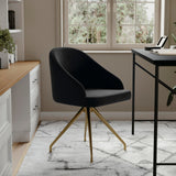 Stationary Swivel Task Chair with Sloped Arms for Home Office in Black Velvet with Polished Brass Frame Martha Stewart