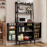 Semoic 58” Pantry Cabinets with Microwave Shelves, Freestanding Kitchen Storage Cabinet with Adjustable Shelves, Buffet Cupboards for Kitchen, Dining Room, Living Room Use, Black