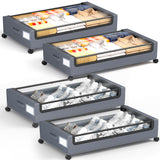 YEEBONIX Under Bed Storage with Wheels, Square Under Bed Storage Containers, 4 Pack Under The Bed Storage Bins, Under Organizer with Clear Lids-60L Rolling Underbed Storage For Clothes, Shoes...
