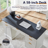 Desk with Storage, Wood Home Office Desk with 5 Drawers & 1 Cabinet, Fluted Computer Writing Desk for Study