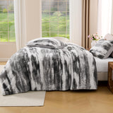 Wajade Fluffy King Comforter Set Grey White Soft & Fuzzy Faux Fur Comforter Luxury Lightweight Plush Bedding Set for Bedroom All Season