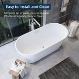 67 Inch Acrylic Freestanding Bathtub, Deep Soaking Tub with Non-Slip Base, CUPC Certified Free Standing Tub, Chrome Drain Bath Tub, Modern Tub for Bathrooms, White