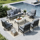 MFSTUDIO 6 Piece Metal Patio Furniture Set with Gray Cushion
