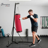 Soozier Punching Bag with Stand for Adults, 72.8"-90.9" Height Adjustable Freestanding Boxing Stand with Canvas Sandbag, Stable Triangular Base and 1" Weight Plate Storage for Home Gym MMA, Red