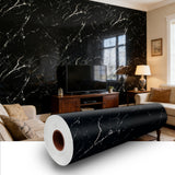 Qorqeous Black Statuario Marble Peel and Stick Wallpaper, Glossy Texture Vinyl Wall Panels, Waterproof Renter Friendly, 23.6" x 118", TV Accent Wall, Bathroom, Foyer, Coffee Shop Decor