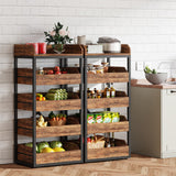 Tribesigns Wood Fruit and Vegetable Storage Rack Set of 2, 5-Tier Pull-Out Snack Stand Fruit Basket Stand, Utility Shelf Organizer for Kitchen, Living Room, Bedroom, Rustic Brown