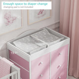 BOLUO Changing Table Dresser with 6 Fabric Drawers, Baby Dresser with Changing Table Top Diaper Changing Station with Storage for Nursery Modern Pink