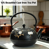 YJX 60.9oz Large Cast Iron Teapot for Stovetop, Japanese Tetsubin, Heavy and Durable Tea Pot, Tea Kettle with Stainless Steel Infuser for Loose Tea, Floral Pattern(1800ML)