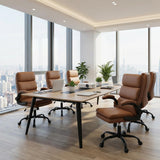 BOWTHY Mid Back Office Desk Chair,Leather Conference Room Chairs,Ergonomic Home Computer Chair,Modern Executive Chair with Padded Flip-up Armrest and Swivel Wheels (Brown)