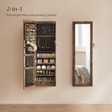SONGMICS 6 LEDs Mirror Jewelry Cabinet, 47.2-Inch Tall Lockable Wall or Door Mounted Jewelry Armoire Organizer with Mirror, 2 Drawers, 3.9 x 14.6 x 47.2 Inches, Rustic Brown UJJC93CB