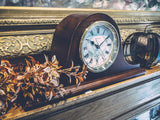 Bulova B1929 Bulova Annette I Chiming Mantel Clock, Model B1929 | Classic Mahogany Finish | Westminster Melody on the Hour | Battery Powered I Chiming Clock