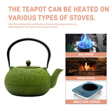 YJX 60.9oz Large Cast Iron Teapot, Big Tea Kettle for Stovetop Safe, Green Cast Iron Kettle Teapot with Stainless Steel Infuser for Loose Tea and Tea Bags(1800ml)