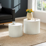 MOOLSUN Modern Nesting Coffee Table Round Wooden Drum End Tables for Small Space Living Room, Bedroom, Balcony, Office (B-White)