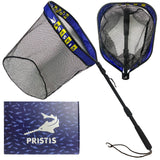 Pristis 20'' Depth Floating Lightweight Fishing Net with Telescopic Pole Handle, 39'' Foldable Extendable Rubber Coat Folding Landing Dip Net for Boat Kayak Fish Catch Release Freshwater Saltwater