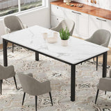 BouPower 70.9" Industrial Dining Table for 6-8, Wooden Rectangular Kitchen Table with Sturdy Metal Legs, Long Dinner Tables with Mortise Tenon Design for Dining Room, Home Office, Living Room