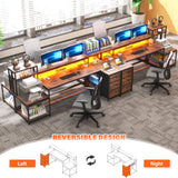 EnHomee 71" L Shaped Computer Desk with 3 Drawers & Hutch,Reversible Gaming Desk with LED Lights & Power Outlet,Home Office