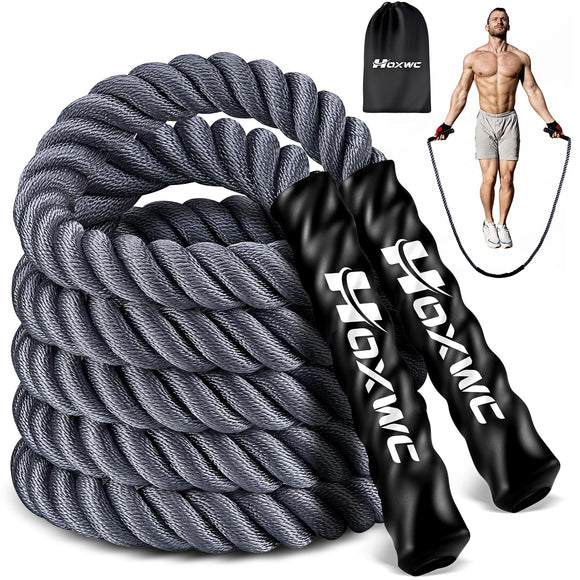 Weighted Jump Rope, 2lb Heavy Duty Jump Rope for Fitness, Battle Rope for Fitness Training, Full Body Exercise at Home Gym for Men and Women, Strengthening Legs, Arms and Stabilizing Muscles HOXWC