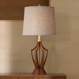 360 Lighting St. Claire 30 3/4" Tall Open Base Large Mid Century Modern End Table Lamps Set of 2 Wood Finish Fabric Shade Living Room Bedroom Bedside Nightstand House Office Home Reading Kitchen