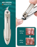 MR.GREEN 4Pcs Nail Clipper Set, Upgraded Anti-Splash Nail Clippers with Nail File and Tweezers, German Stainless Steel Professional Nail Cutter Portable Nail Care Kit with Leather Case for Men & Women