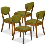 Best Choice Products Wooden Dining Chairs, Wood Mid-Century Modern Upholstered Side Chairs, Farmhouse Cushioned Dining Chairs Set of 4 for Dining Room - Walnut/Olive