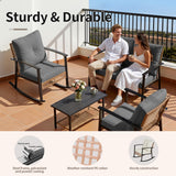Deersky 4 Piece Outdoor Patio Furniture Set, All-Weather Modern PE Wicker Rattan Conversation Set with 4" Cushions for Comfortable, Easy to Assemble, Dark Grey