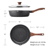 Nonstick Deep Frying Pan Skillet, 10/11/12-inch Saute Pan with Lid, Stay-cool Handle (10-Inch) SENSARTE