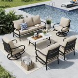 MFSTUDIO 6 Piece Metal Patio Furniture Set with Beige Cushion