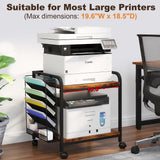 EasyCom Large Printer Stand with File Holder Organizer, Adjustable Height Shelf with Wheels, Rolling Printer Cart, Rustic Brown