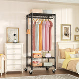 P6 Mini Rolling Clothes Rack Heavy Duty, Clothing Racks for Hanging Clothes, 23.6''W x 14''D x 74.6''H, Black FUTASSI