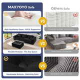 MAXYOYO Modular Sectional Sofa Couch, L Shaped Boneless Cloud Couch with Flexible Ottoman, Chenille Upholstered Living Room Comfy Sofa Chair for Living Room, No Assembly Required, Black