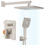 Gabrylly Shower System, Wall Mounted Shower Faucets Sets Complete for Bathroom with High Pressure 10" Rain Shower head and 3-Setting Handheld Shower Head Set, 2 Way Shower Valve Kit, Brushed Nickel