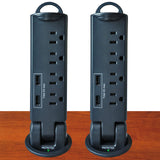 Electriduct Desktop Pull-Up PowerTap Grommet with Surge Protector and USB Charger 2.4 Amp (Black) - 2 Pack