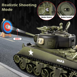 DBshoot 1/18 M4A3 Sherman RC Tank, Smoke, LED Light, Sound, 15 Channel Remote Control Tank, Army Toys with Recoil Force, 60 Minutes Playing Times, Excellent Gift for Kids and Adults Collectors.