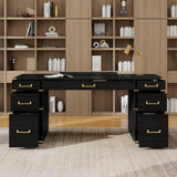Merax 70" Traditional Executive Desk with Metal Edge Trim, Classic Writing Desk with 2 File Drawers