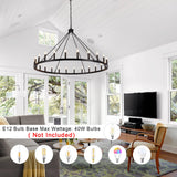 YLCHYTDZSW 24-Light Black Wagon Wheel Chandelier for Living Room 52 Inch Farmhouse Chandeliers Large Round High Ceilings Light Fixtures for Entryway Dining Room Foyer Kitchen Island