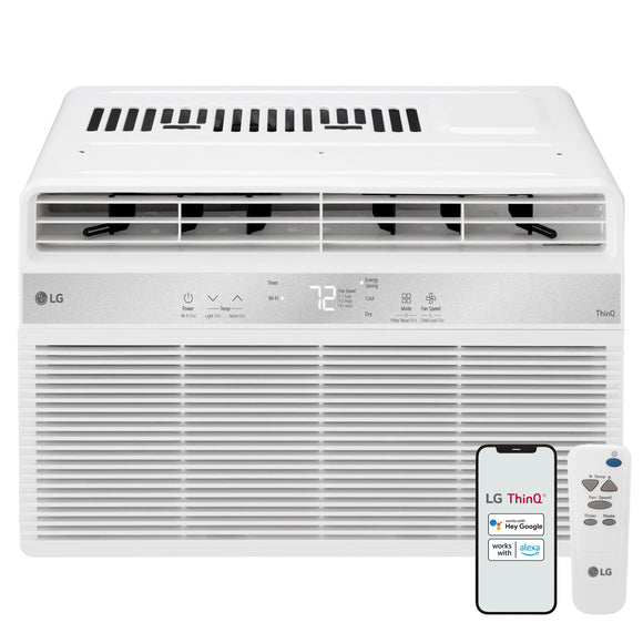 Window Conditioner, Wi-Fi Enabled w/Remote, 350 Sq.Ft, 4-Way Air Deflection, 3 Cooling and Fan Speeds, 115V, 8,000 BTU, White LG