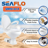 SEAFLO 12V Electric Flush Marine Toilet – Large Size Marine Head – Corrosion Resistant Construction – Built-In Backflow Preventer – Stainless Steel Shaft – Permanent Magnet Motor - 4 Year Warranty!