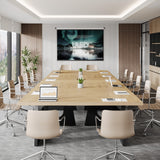 Rustic Wood Conference Meeting Room Table for 6-8 People, Business Seminar Tables, Breakroom, Reception Office Furniture