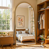 Furnbar Floor Mirror, 78"x38" Oversized Full Length Mirror with Stand, Arched Full Body Mirror Standing Hanging Leaning Against Wall, Aluminum Frame Giant Mirrors for Bedroom Cloakroom, Gold