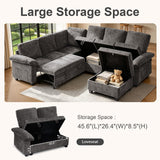 108 Inch Modular Sectional Sleeper Sofa with Pull Out Bed,L Shaped 7 Seat Sectional Couch with Storage