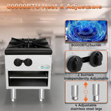 COOLCHEF 18 Inch 80,000 BTU Hot Plate, Heavy Duty Burner, Stainless Steel Commercial Gas Stove, NG/LP Convertible, ETL Certified