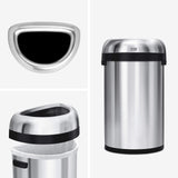 simplehuman 60 Liter / 15.9 Gallon Large Semi-Round Open Top Trash Can Commercial Grade Heavy Gauge, Brushed Stainless Steel simplehuman