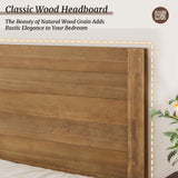 Cozyman Queen Bed Frame with Headboard, 100% Solid Acacia Wood Platform, 800lb Heavy Duty Support with 10 Reinforced Legs, Noise-Free No Box Spring Needed, Low-Profile Design, Dark Wood