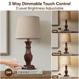 ROTTOGOON Dimmable Table Lamps Set of 2, Rustic Farmhouse Table Lamps for Living Room Bedroom, Bedside Desk Lamps for end Tables, Touch Lamps for nightstand, 9W Bulbs Included, 22", Antique Red